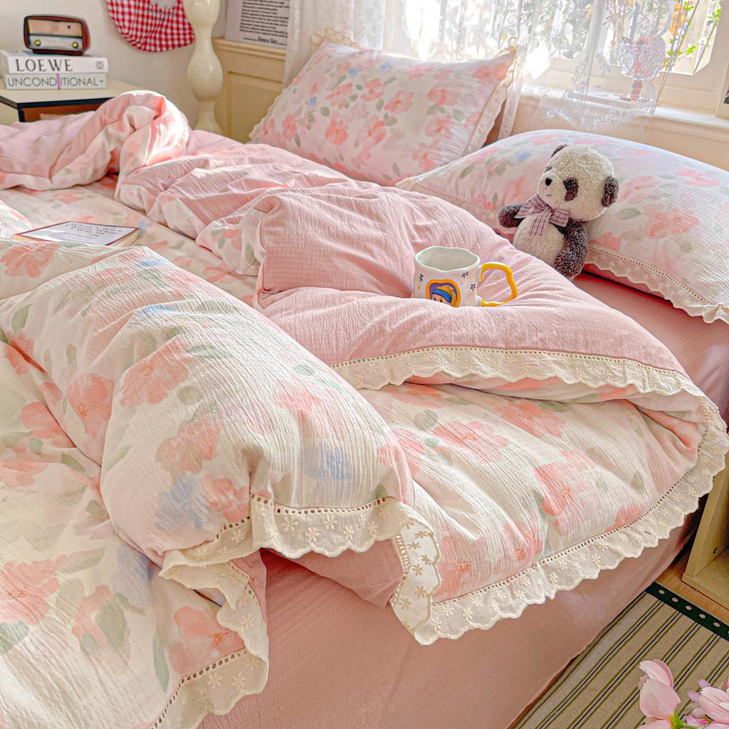 Ins Цветочный Комплект Постельного Белья Набор С Пододеяльником Принцесса Комплект Постельного Белья Простыни Комплект 2 Наволочки Односпальный Двуспальный Размер Queen Back To School