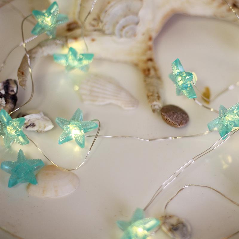 LED Ocean Series Children's Decorative String Lights: Starfish, Seashell, Seahorse, Conch Copper Wire Fasteners.