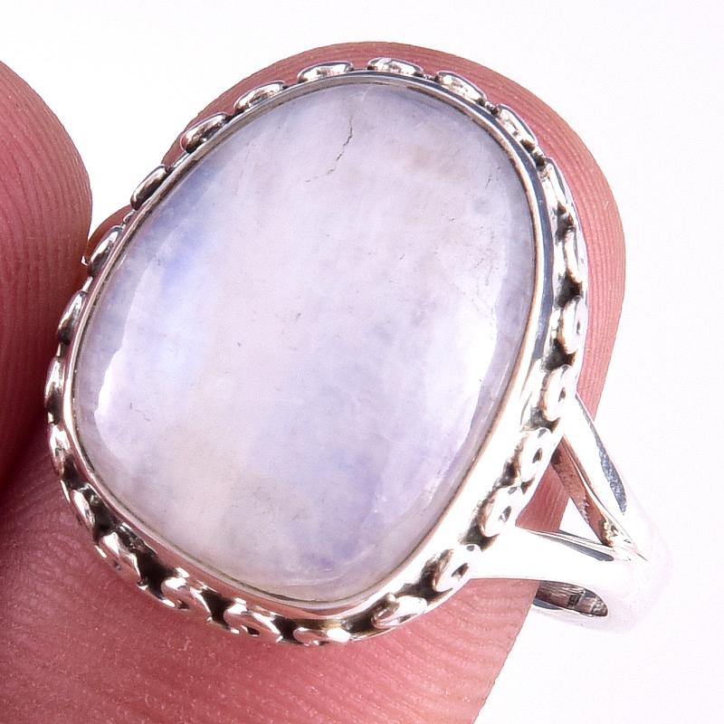Natural Rainbow Moon Stone Gemstone Handmade 925 Sterling Silver Ring S.10 R6k54