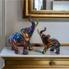 Colorful Water Transfer Printing Elephant Sculpture Nordic Home Office Desktop Decoration Resin Animal Statue Handicrafts