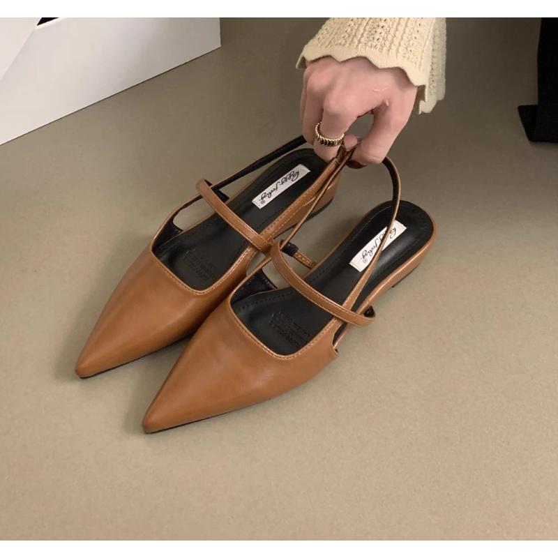 Женские кожаные повседневные сандалии из искусственной кожи, туфли Мэри Джейн для девочек, слипоны на плоской подошве, каблуки, женские элегантные сандалии-слингбэки с острым носком