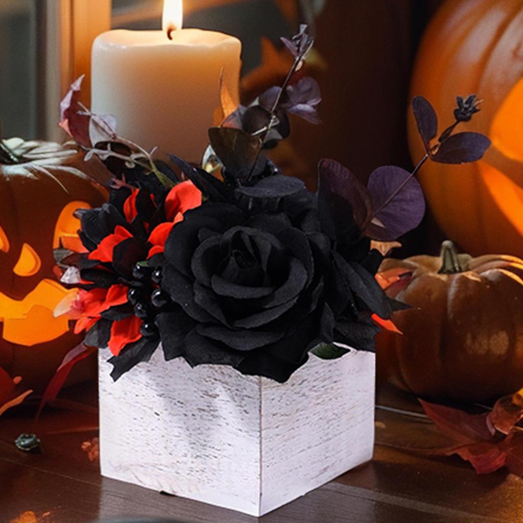 Хэллоуин Композиция из искусственных цветов в деревянной коробке Искусственное настольное украшение в коробке для