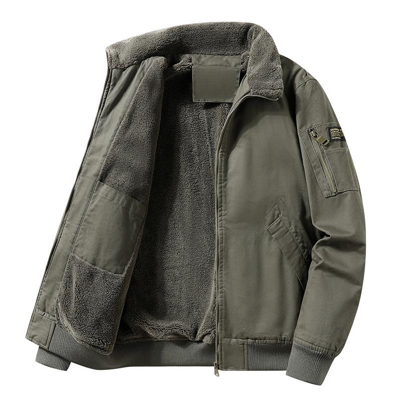 Plush Jacket Men's Autumn and Winter Pure Cotton Washed Thickened Cotton Jacket Outdoor Flight Jacket