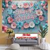 2D Happy Birthday Photography Backdrop, Light Blue Background with Pink Flowers and Butterflies