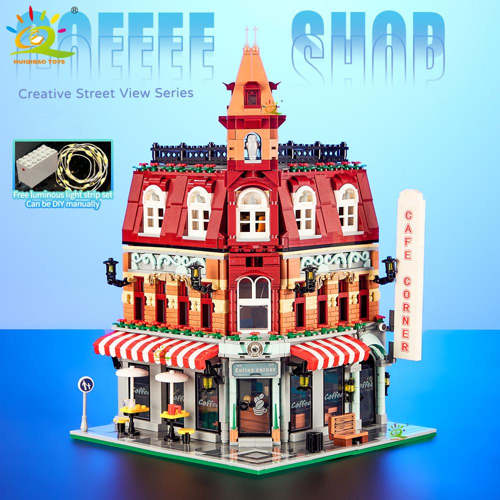 Нетоксичные игрушки Moc Городской Уголок Кофейня Архитектурный Стиль Уличный Пейзаж Микро Строительные Блоки Для Детей Строительные Кирпичики