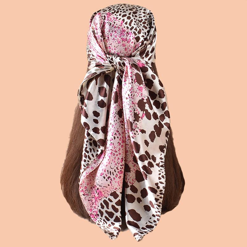 2025 High Quality Leopard Print Square Scarf Women's Imitation Silk Scarf Casual Versatile Decoration Small Neck Scarf 90CMx90CM
