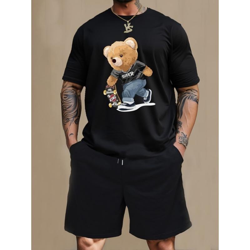 Уличный стиль 3D принт плюшевого мишки Мужская футболка шорты комплект летние повседневные мужские шорты с коротким рукавом для улицы мужские спортивные шорты