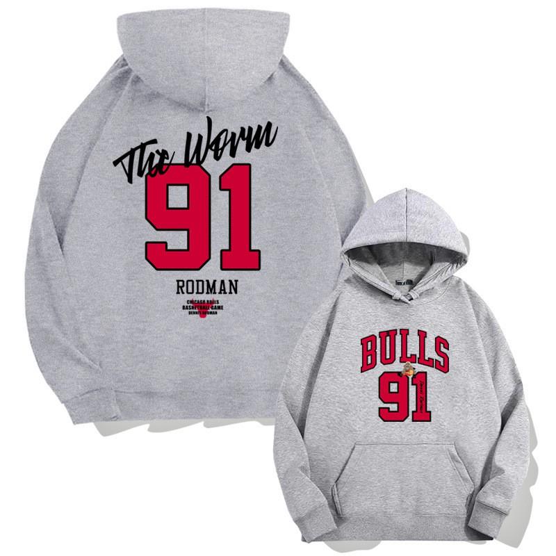 Мужская толстовка Chicago Bulls 91 Родман Свободный крой Длинный рукав Спортивная кофта Осенняя Повседневная одежда