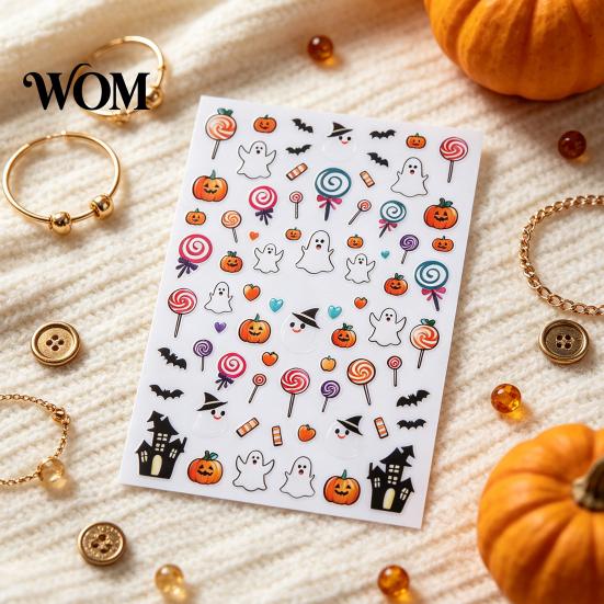 Holiday Nail Art Decals Halloween Stickers, Cartoon Pumpkin Ghost Bat for Decorations, Self-Adhesive Manicure Stickers Women