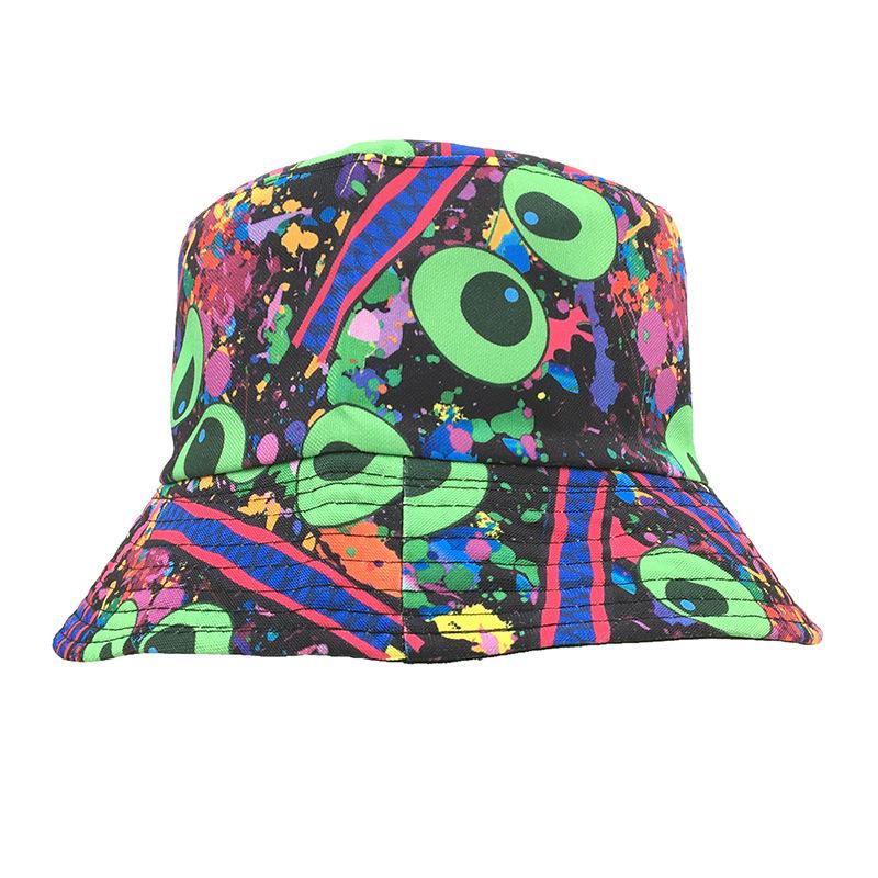 New cartoon eye graffiti versatile basin hat men and women double-sided outdoor hat trendy bucket hat