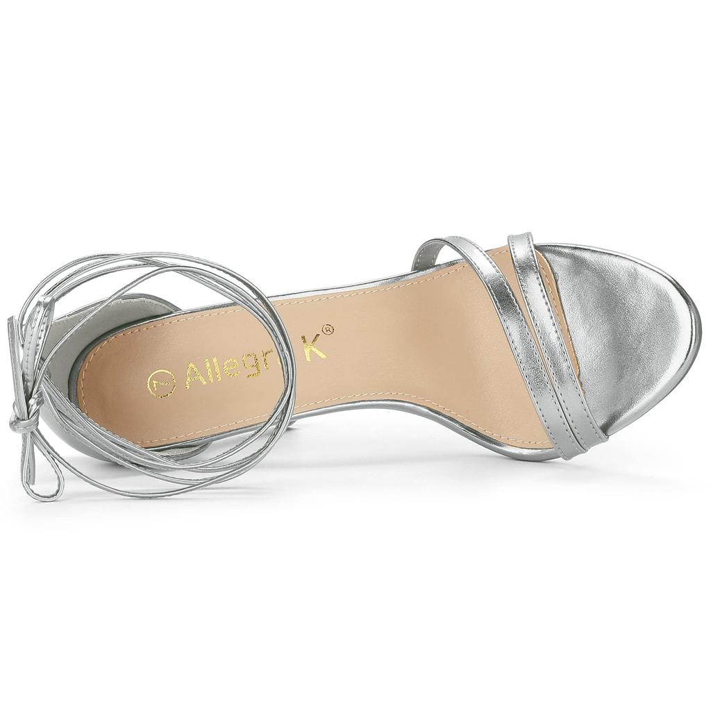Allegra K Women's Lace-Up Sandals with Open Toe, Stiletto Heel, Silver, 26.5cm
