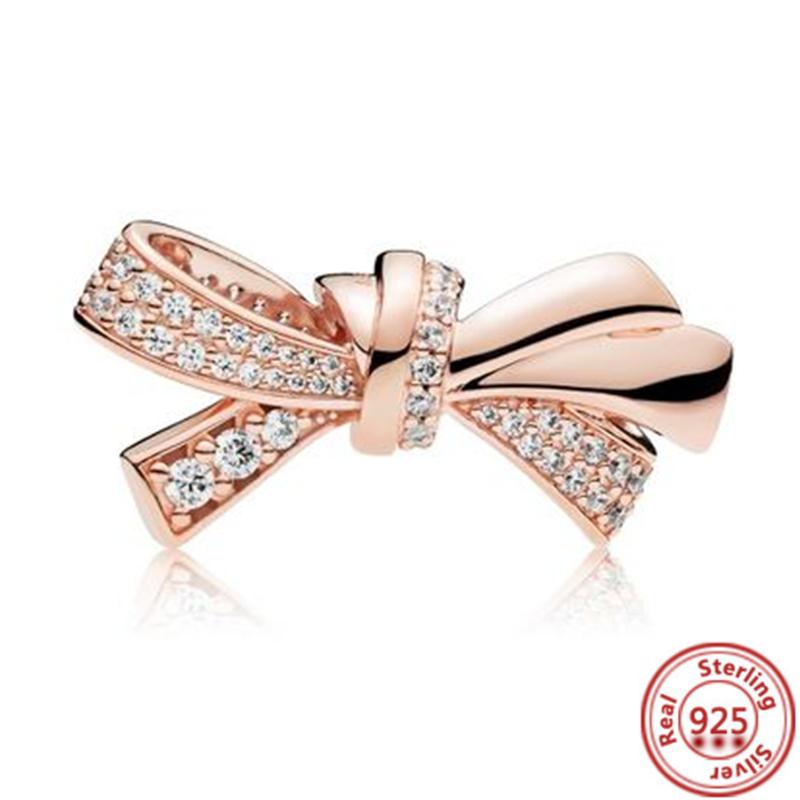 Hot Sale Rose Gold Series Pink Zircon Leaves Heart Pendant Sparkling Clip Bead Fit Charm Bracelet DIY S925 Silver Jewelry