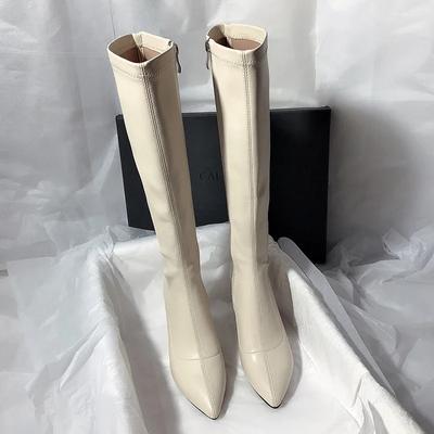 Модные женские ботфорты с острым носком, модные молнии, облегающие длинные ботильоны, квадратный каблук, осенне-зимняя женская обувь