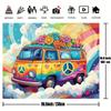 Psychedelic hippie bus and daisy retro party backdrop - multi-functional polyester fabric birthday party decoration