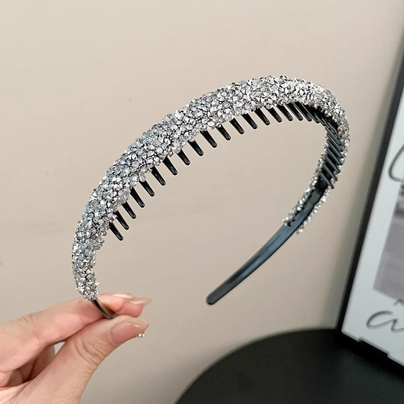 Nonslip Toothed Elastic Rhinestone Hair Hoops Glitter Trendy Hair Accessories for Women Graduation Ceremony Use