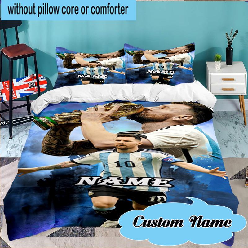 Custom Name 3PCS Argentina's Victory Celebration Bedding Set Including 1pc Duvet Cover And 2pcs Pillowcases for Bedroom, Dormitory Gift Home Decor