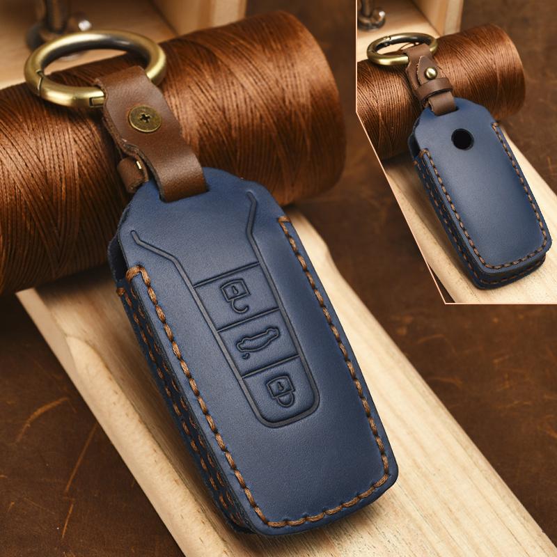 Leather Car Key Case Cover for VW Volkswagen Touareg 2019 2020 2021 Fob Shell Keychain Ring Protect Auto Accessories Protector