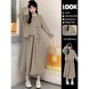Autumn 2025 Women's Chinese Style Frog Button Fleece Sweatshirt & Midi Skirt Set
