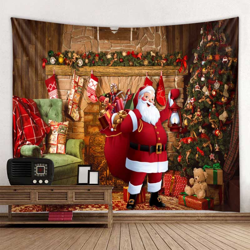 Christmas Tapestry Wall Hanging Santa Claus Christmas Tree Snow Scene Home Holiday Decoration Tapestry Fireplace Christmas Gifts
