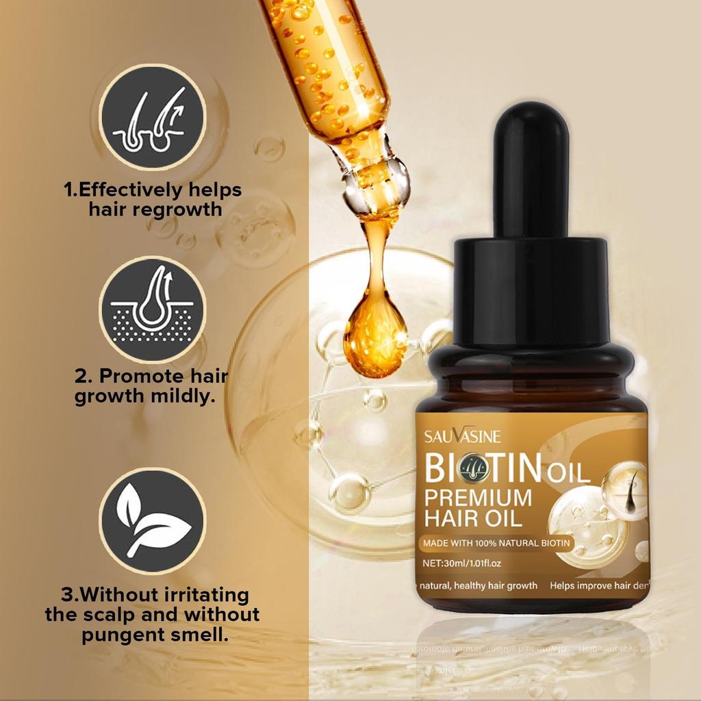 Масло для роста волос с биотином для роста волос и здоровья кожи головы, Масло для кожи головы и волос перед мытьем, обогащенное биотином, Укрепляющее, Питающее и придающее объем