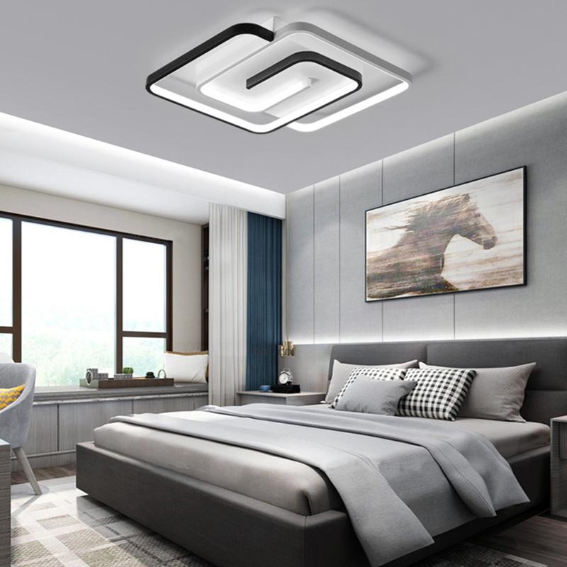 Bedroom Led Chandelier Light Black White Square Modern Ceiling Lamp Attic Living Room Dining