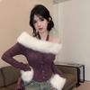 Fashion Sweater Sweater Neck Sparkling Purple Knitted Sweater Women Autumn and Winter Small Slim Spice Christmas Top
