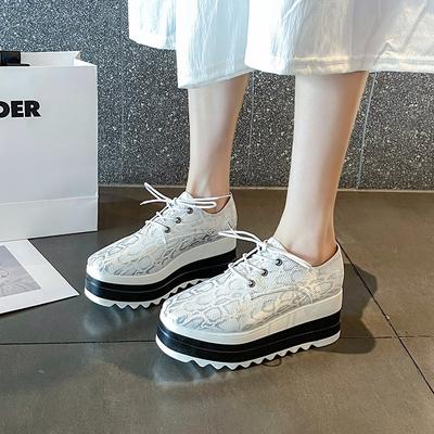 Модные женские туфли большого размера с квадратным носком на высоком каблуке, квадратные туфли на платформе, универсальные туфли-маффины на танкетке со шнуровкой