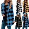 Womens Plaid Cardigans Long Sleeve Elbow Patch Draped Open Front Cardiga