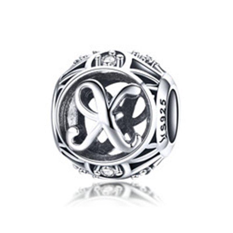 BAMOER Круглые шармы из стерлингового серебра 925 "Латинский алфавит"