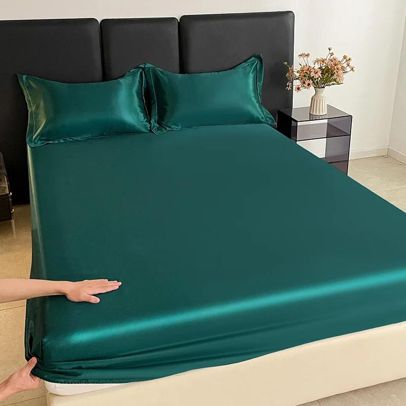 1 шт. Сатин Эластичная Натяжная Простыня Однотонный Чехол на Матрас для Односпальной Двуспальной Двуспальной Кровати King Queen Full Twin Простыня Сатин Постельное Белье