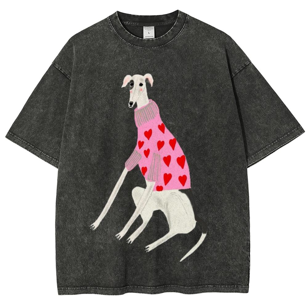 Ретро выварка винтажные мужские и женские футболки мультяшный мультяшный принт забавной собаки короткий рукав высококачественная одежда