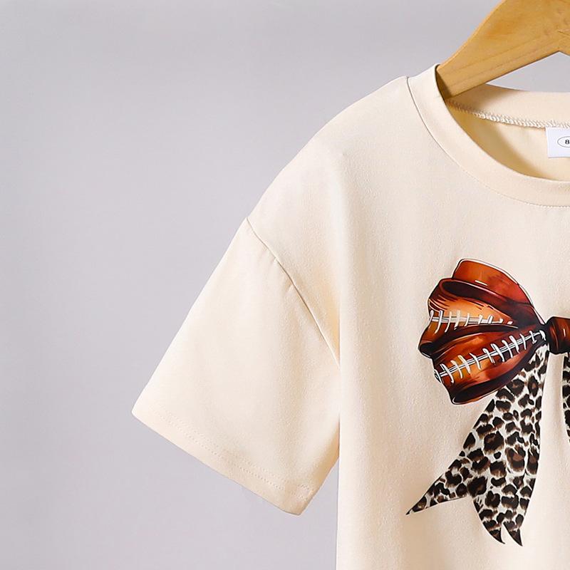 Одежда для девочек, летний модный леопардовый принт с бантом, брюки с короткими рукавами, детский костюм для больших детей