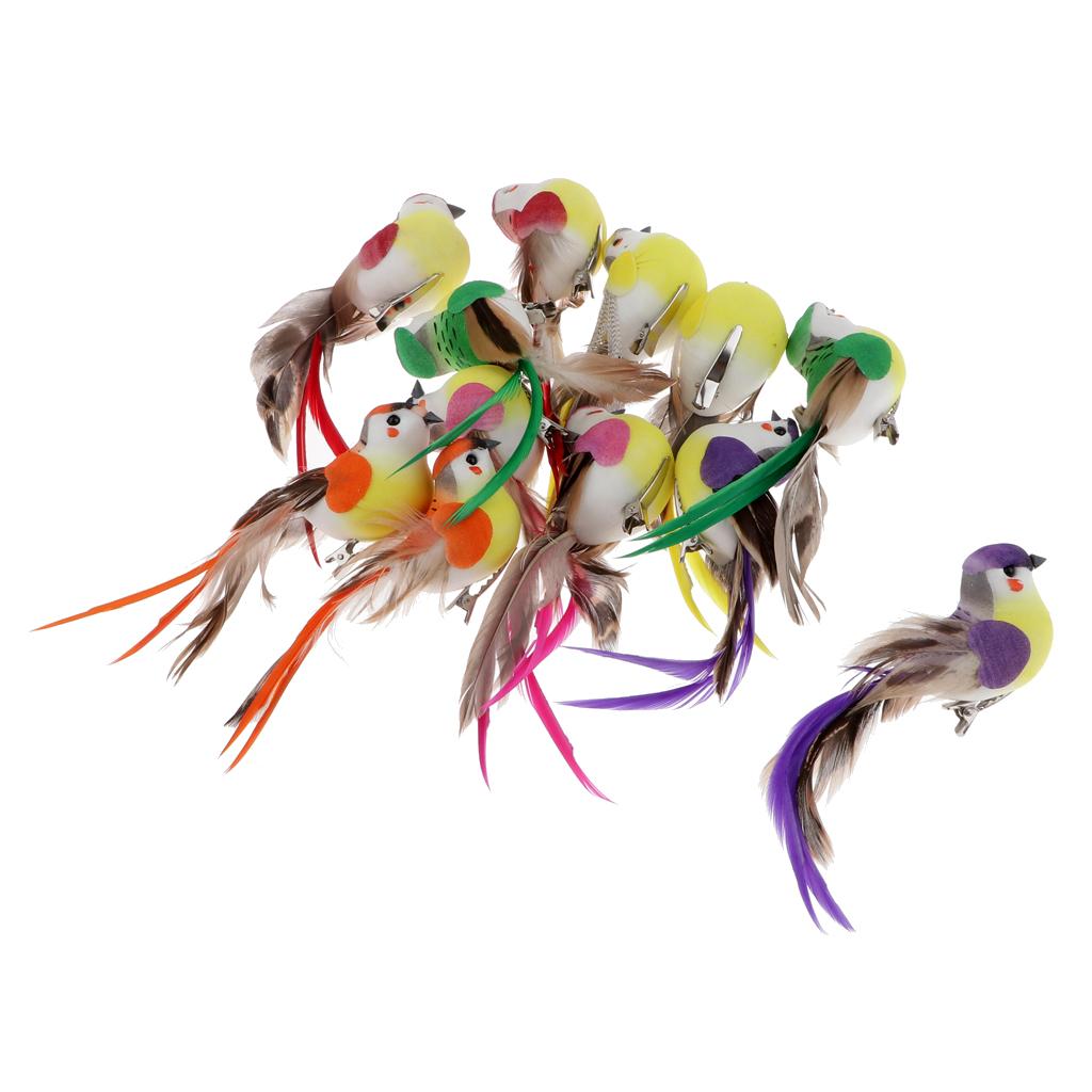 12Pcs Cute Artificial Feather Robin Birds Christmas Decorations