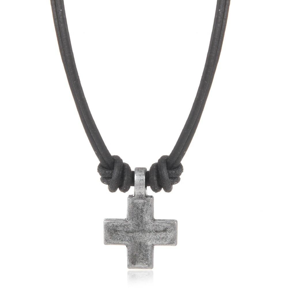 Handmade Craft Rope Leather Necklace Simple Braided Cross Necklace Cross Pendant Necklace  Gifts