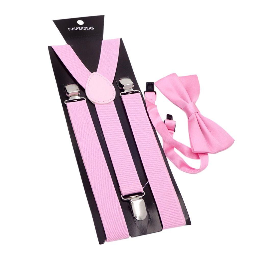 Gift Men Women Elastic Leather Suspenders Braces Adjustable Straps Bow Ties Set Unisex Suspenders