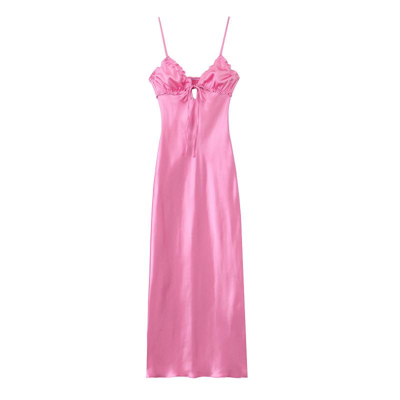 European & American Style Layered Silk Satin Spaghetti Strap Dress