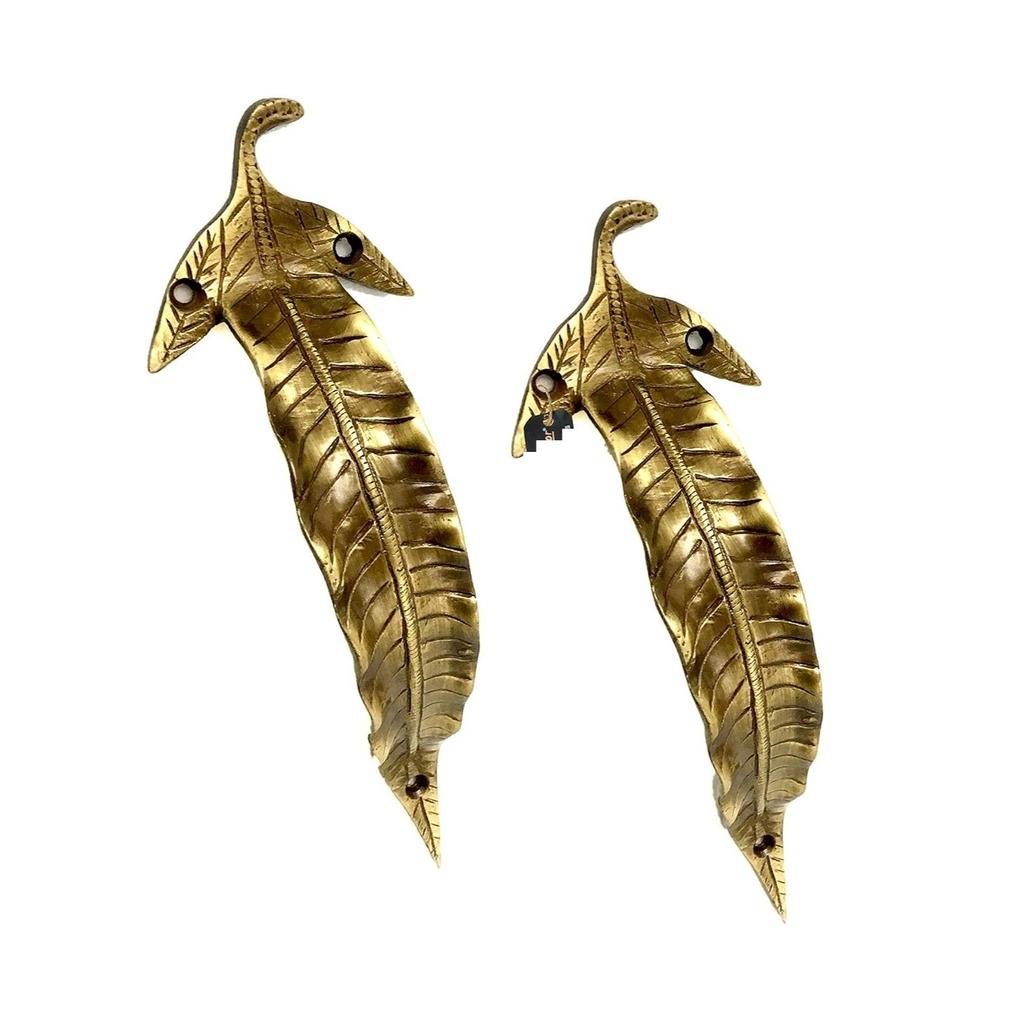 Пара латунных дверных ручек с дизайном листа 7 дюймов, латунные ручки-скобы, пары ручек для входной двери, стандартные, упаковка из 2 штук