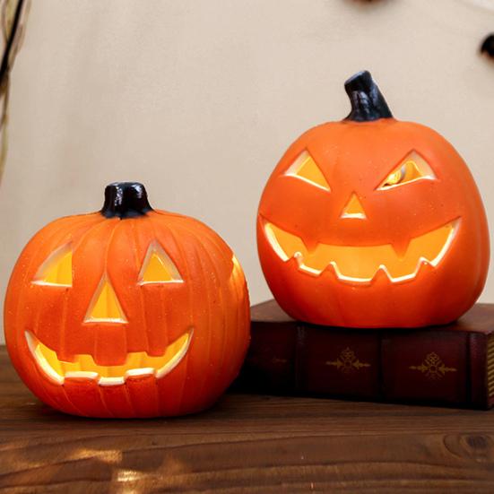 Хэллоуинская тыквенная лампа Жуткая светящаяся тыквенная фигурка Светящаяся декоративная тыква со светодиодной подсветкой для дома с привидениями Хэллоуин Домашний сад Декор