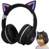 Wireless Cat Ear Headphones Black Bluetooth Wireless with LED Cute Sparkling Rainbow Color Instruction Manual and Easy To Size Adjustable Christmas