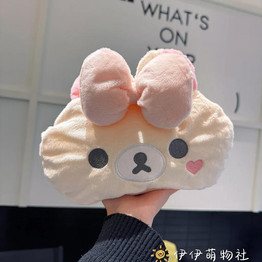 Плюшевая коробка для салфеток Rilakkuma, мягкая пушистая подвесная медвежья салфетница, милый портативный держатель, креативный контейнер для хранения бумаги для дома/автомобиля