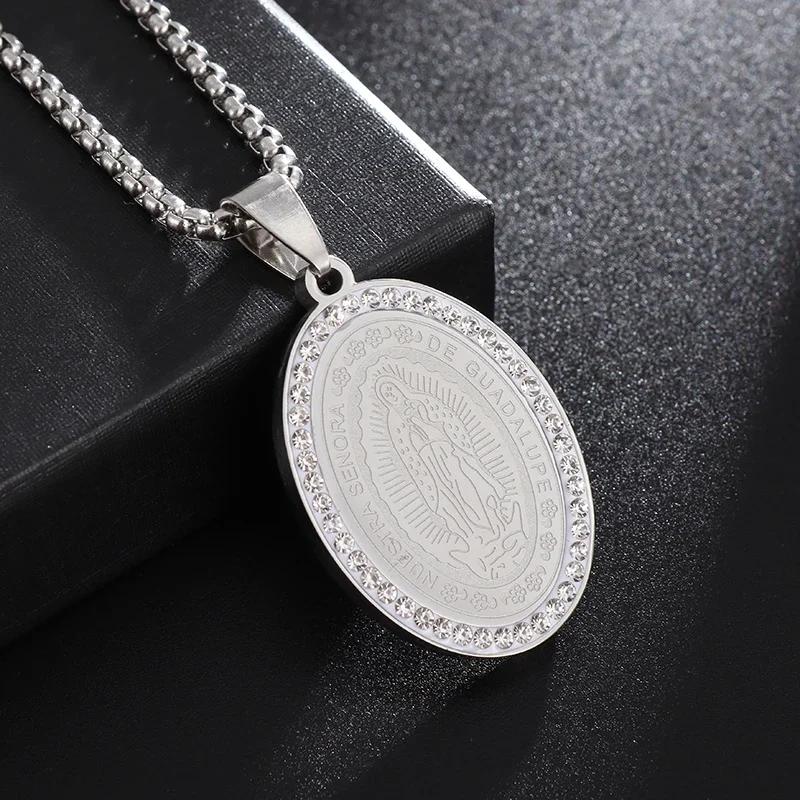 Exquisite Zircon Catholic Virgin Mary of Guadalupe Medal Necklace Women's Fashion Good Luck Amulet Jewelry