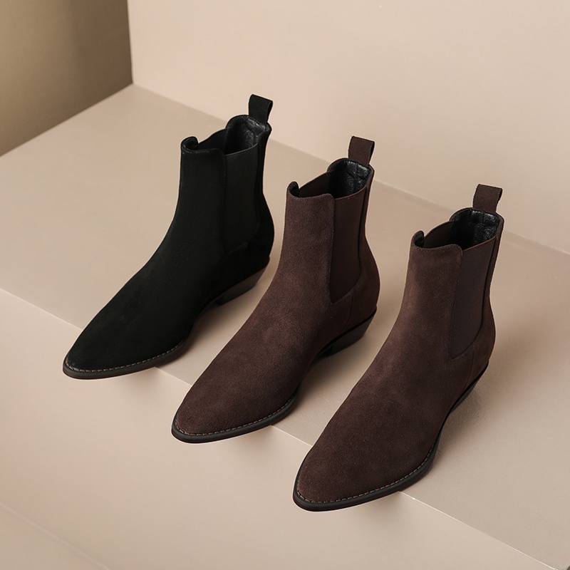 Krazing Pot Зимние ботинки челси из коровьей замши с круглым носком на толстом низком каблуке, увеличивающие рост, женские ботильоны, большой размер 41