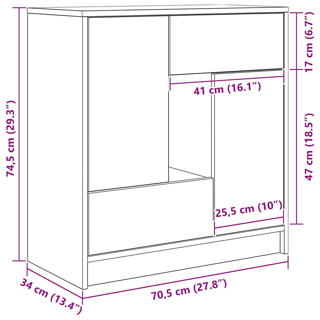 Sideboard with Drawers and Doors White 70.5 x 34 x 74.5 cm