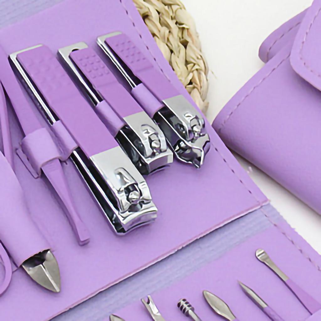 16pcs Steel Nail Clippers Set Steel Manicure Set Professional Pedicure Grooming Kit Purple