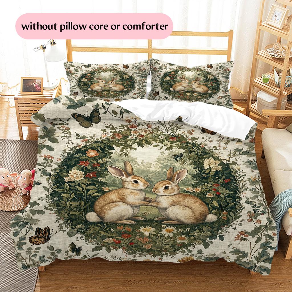 Beautiful Rabbit Pattern Bedding Home Decoration Birthday Gift (1 * duvet cover + 2 * pillowcase, without core)