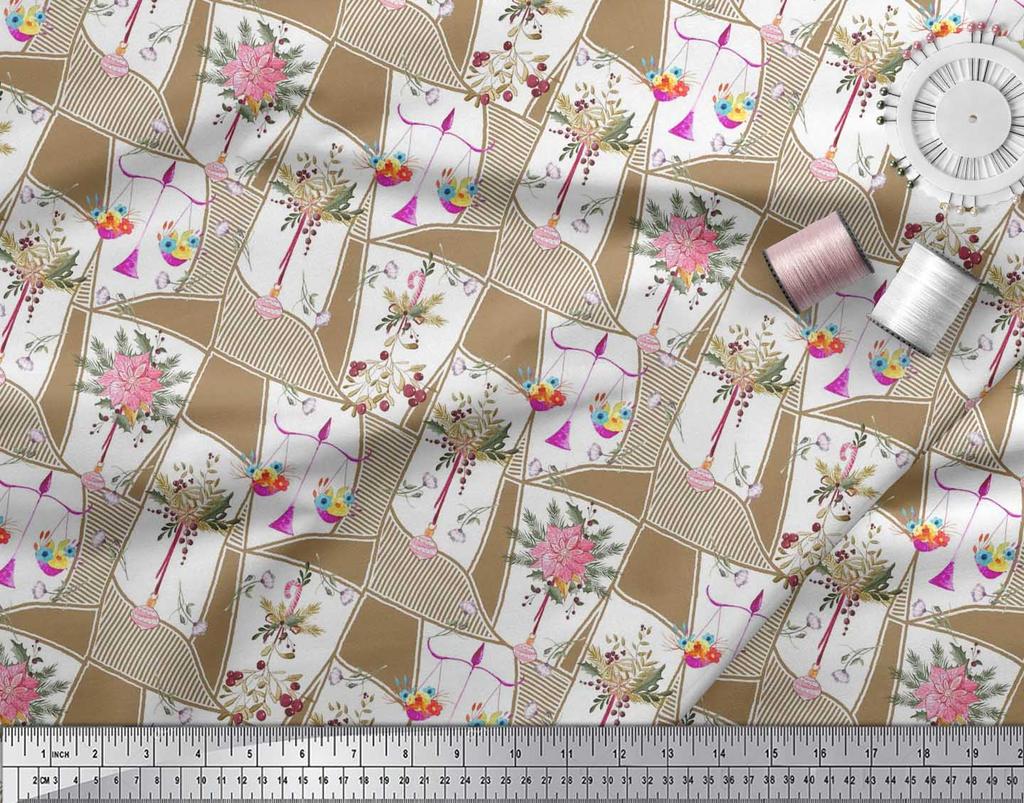 Soimoi Японская креп-сатиновая ткань с листьями, орнаментами и цветочным принтом пуансеттии, ткань по метрам 42 дюйма