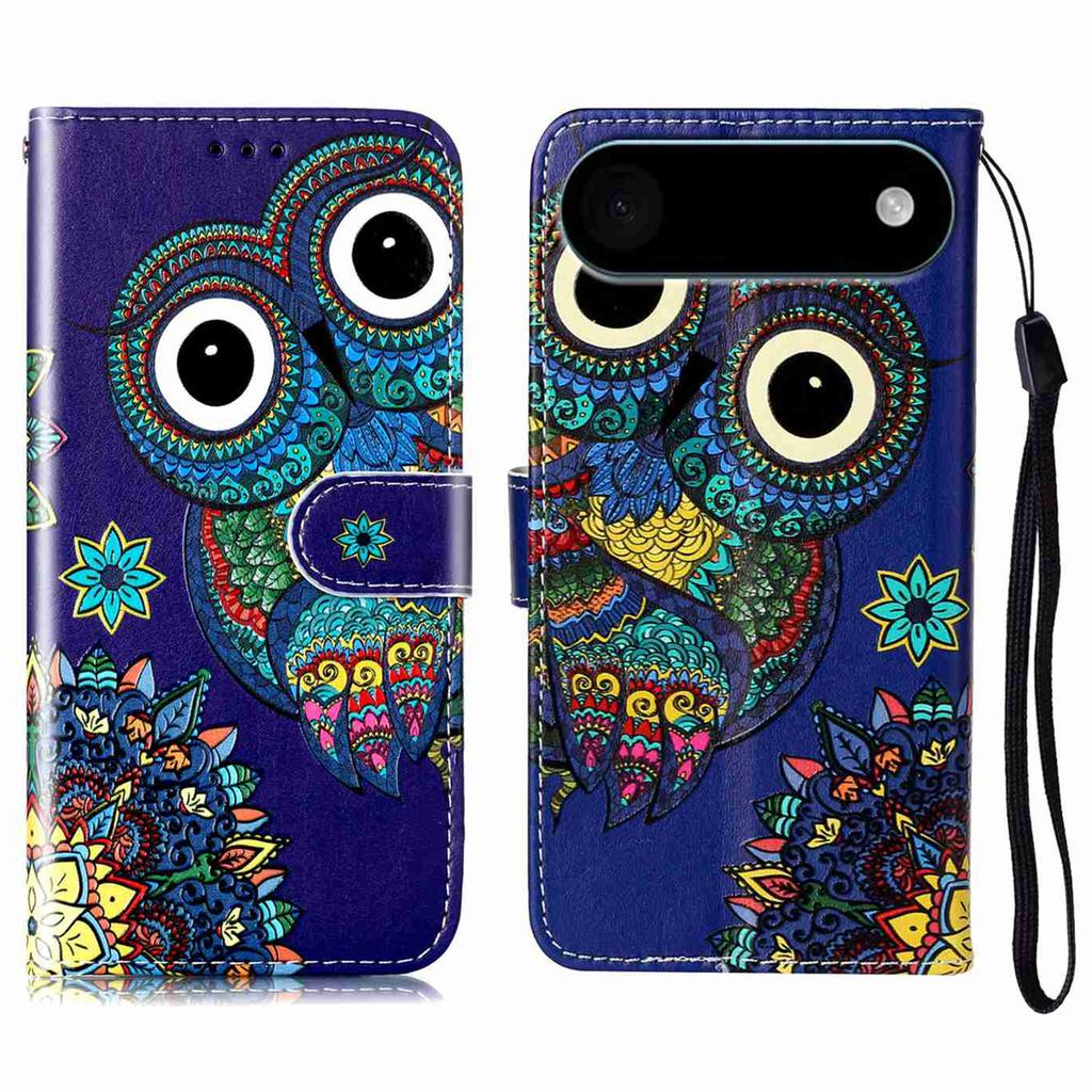 For iPhone 17 Air Case Pattern Leather Wallet Phone Cover with Strap