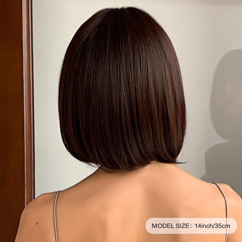 Короткие прямые синтетические парики, черно-коричневые парики «боб» с челкой для женщин, длина до плеч, повседневный парик для косплея, термостойкий парик для вечеринки