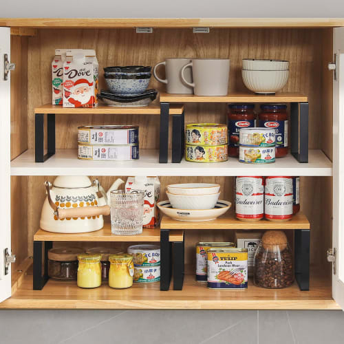 YMYNY Kitchen Rack, 2-Piece Set, Seasoning Rack/Spice Rack, Countertop Shelf, Stackable, Expandable Cabinet Storage Case for Aquariums, Cosmetics, Can