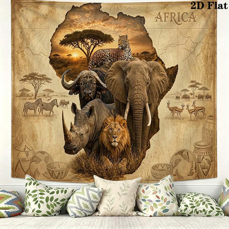 African Animals Wall Tapestry Aesthetic Wall Hanging Printed Fabric Blanket Decorative Tapestries for Bedroom Living Room Home Decor